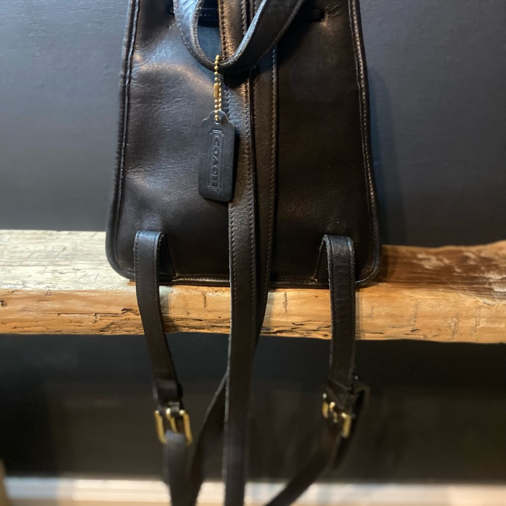 VINTAGE Coach turnlock mini black leather backpack top handle adjustable string - Picture 2 of 16